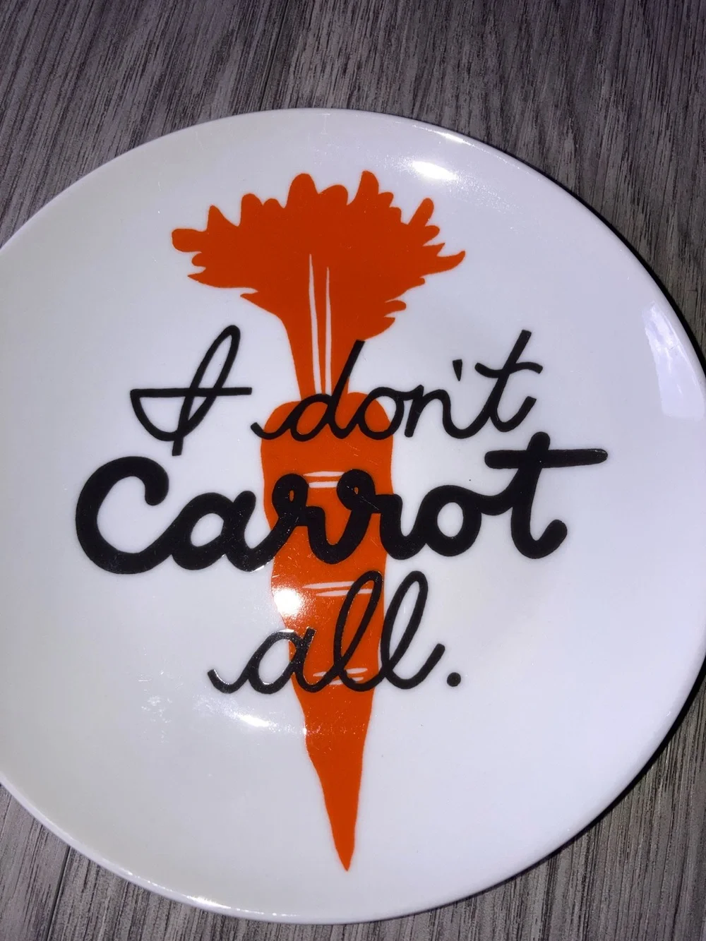 CRATE & BARREL “I don't Carrot All” Round Ceramic Appetizer Plate 6.75 inches